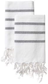 Turkish Hand Towels Set of 2 for Bathroom Kitchen Hand Woven Turkish Cotton Quick Dry Highly Absorbent to Reduce Water Consumption Eco White Gray