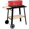 Black - Red 85x42x86cm Enamel Charcoal Grill with Wheels, 4-Leg Square BBQ Grill