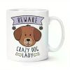 11oz Ceramic Coffee Mug with Cute 'Crazy Dog Lady' Design - Beware of Dog Illustration, White Travel Cup for Camping,
