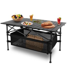 1Pc Folding Camping Table Portable Lightweight Aluminum Roll-up Picnic BBQ Desk With Carrying Bag For Outdoor Beach Backyard Party Patio Fedex Sh (Color: Black)