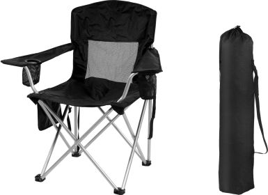 Camping Chair, Portable Folding Outdoor Chair With Armrests, Cup Holder And Carrying Bag, Foldable Chair For Camping, Beach And More. Multiple Co (Option: BLK)