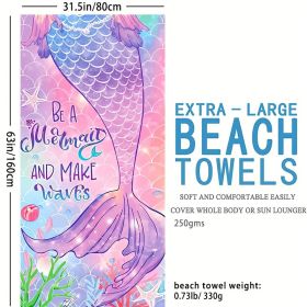 1pc Boho Sandproof Beach Towels, Vacation Beach Accessories, Fast Dry Beach Accessories, For Travel Swim Pool Yoga Camping, Bathroom Accessories (Color: Biger Mermaid#1 63x31.5â€)