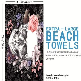 1pc Boho Sandproof Beach Towels, Vacation Beach Accessories, Fast Dry Beach Accessories, For Travel Swim Pool Yoga Camping, Bathroom Accessories (Color: Biger Skull 63x31.5â€)