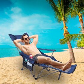 Foldable Camping Chair 330LBS Load Heavy Duty Steel Lawn Chair Collapsible Chair with Reclining Backrest Angle Cup Holder Pillow Side Pocket Carry Bag (Color: Blue)