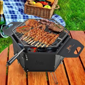 Portable Charcoal Grill Stove Rotatable with Foldable Body and Legs with Handles (Color: Black)