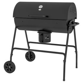 Outsunny Barrel Charcoal BBQ Grill with 420 sq.in. Cooking Area, Outdoor Barbecue with Wheels, Ash Catcher and Built-in Thermometer for Patio Picnic (Color: as Pic)