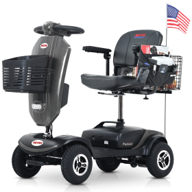 Outdoor compact mobility scooter with windshield ,300W Motor, Travel - Long Range Power Extended Battery with Cup holders & USB charger port, GREY (Color: as Pic)