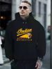Lightweight | Men's Indian Motorcycle Graphic Hoodie - Black Casual Pullover with Kangaroo Pocket, Adjustable Drawstring