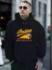 Lightweight | Men's Indian Motorcycle Graphic Hoodie - Black Casual Pullover with Kangaroo Pocket, Adjustable Drawstring