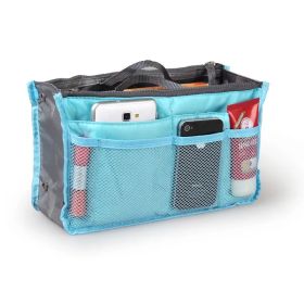 Women Lady Travel Insert Handbag Organiser Makeup Bags Toiletry Purse Liner W Hand Strap (Color: Blue)